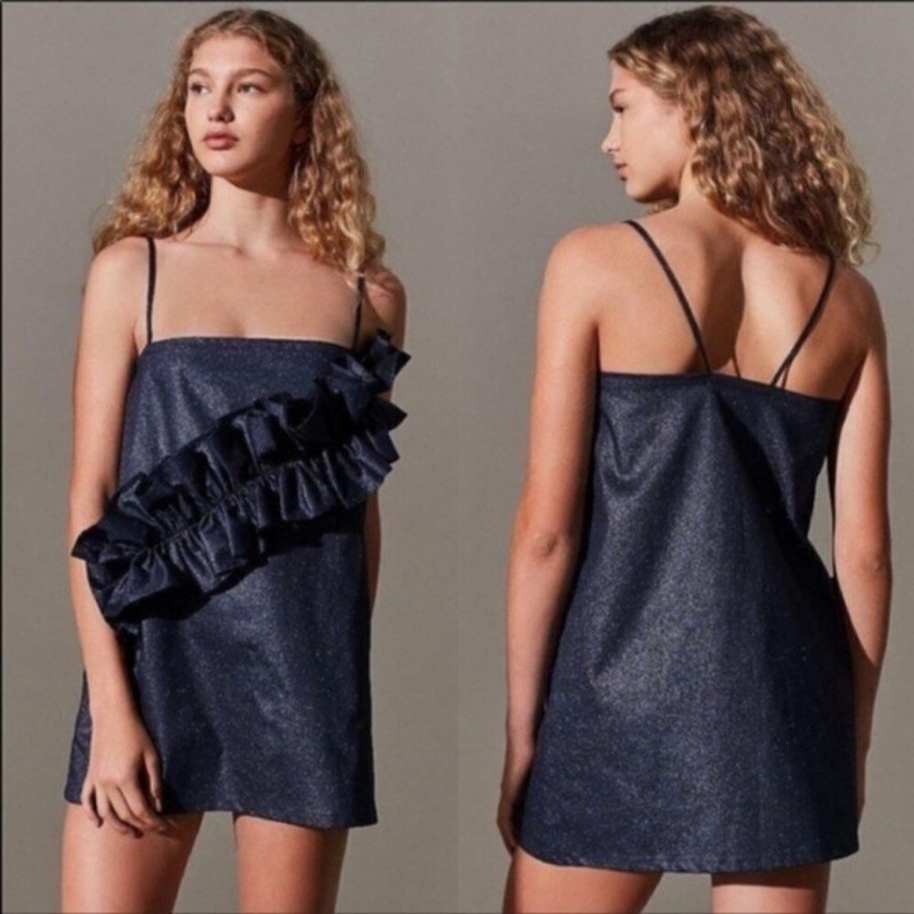 UO CS-2MASS glitter ruffle dress mini small